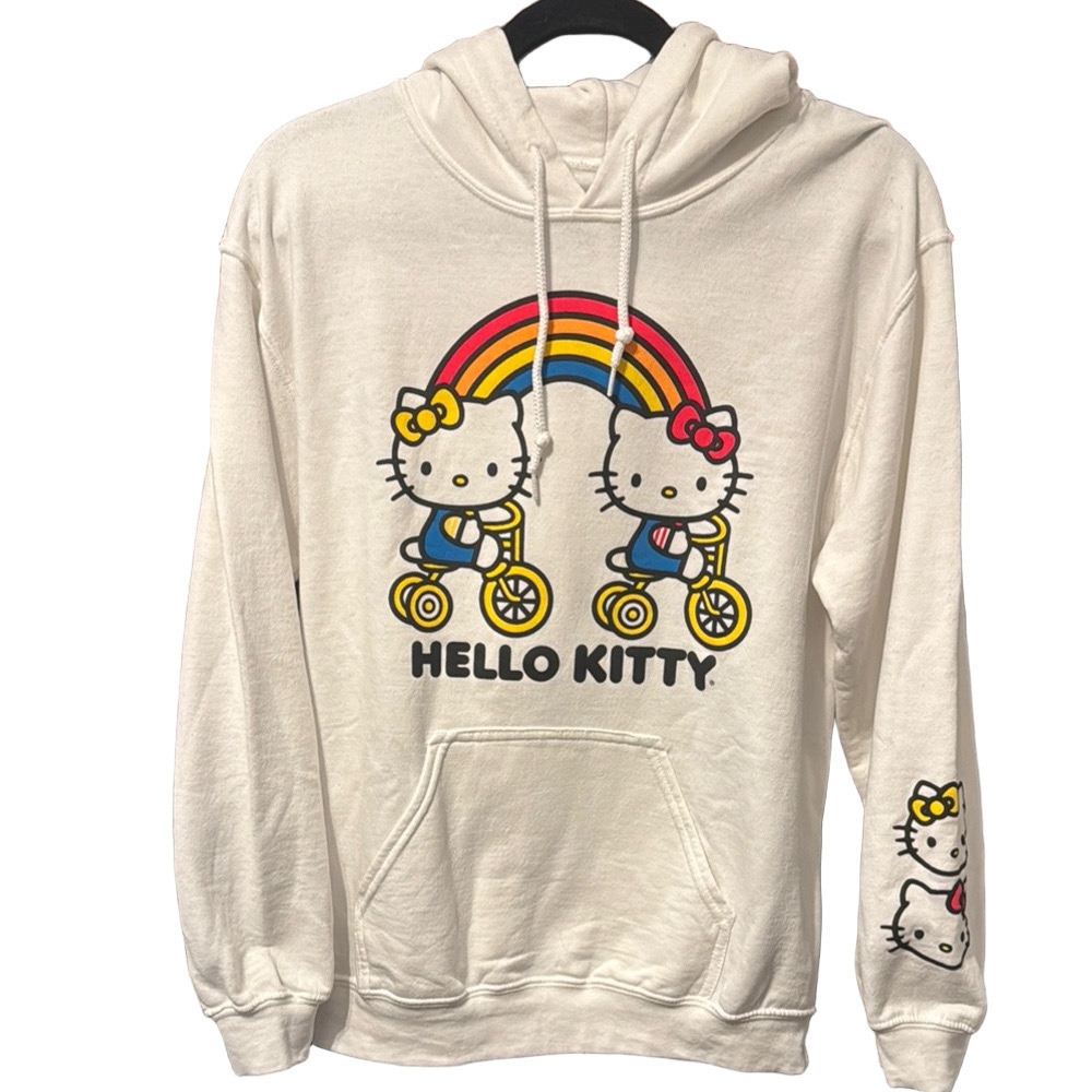 Hello Kitty Oversized White Graphic Hoodie with Kangaroo Pocket Size S